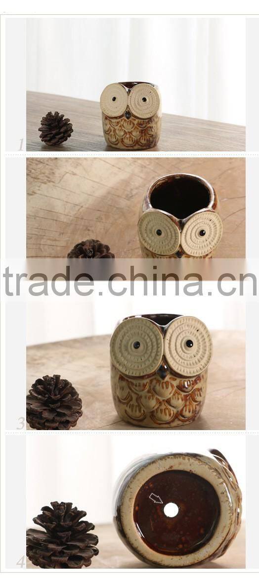Creative indoor decorative owl ceramic animal shaped flower pot
