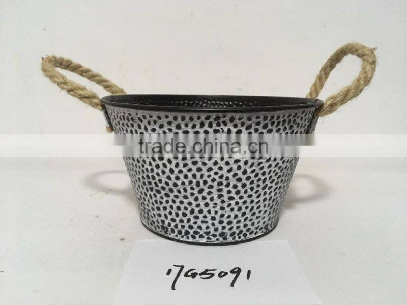 black 10" french decorative powder coated galvanized metal flower bucket for home & garden