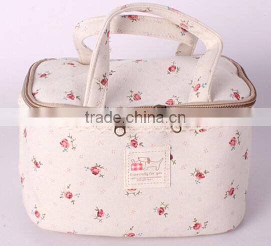 Double Layer Cosmetic Bag Pink with White Dot Travel Toiletry Cosmetic Makeup Bag Organizer!