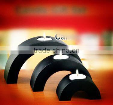 FSC certified arched shape home decorative wooden single candle holder