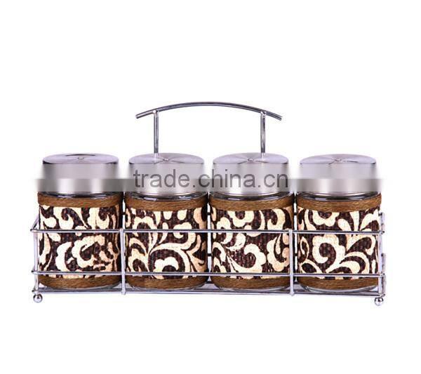 5pcs high-way glass oil and vinegar bottle with metal stand