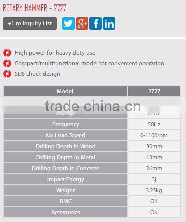 2727 RONIX ROTARY HAMMER 26MM 800W