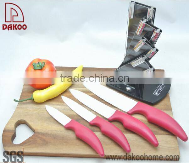 4 Pieces Red Color Handle Zirconia Chef/Utility/Paring Knife
