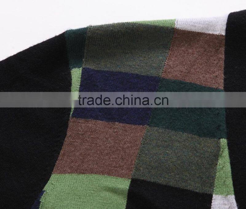 100% fine wool men's knitwear cardigan with check pattern