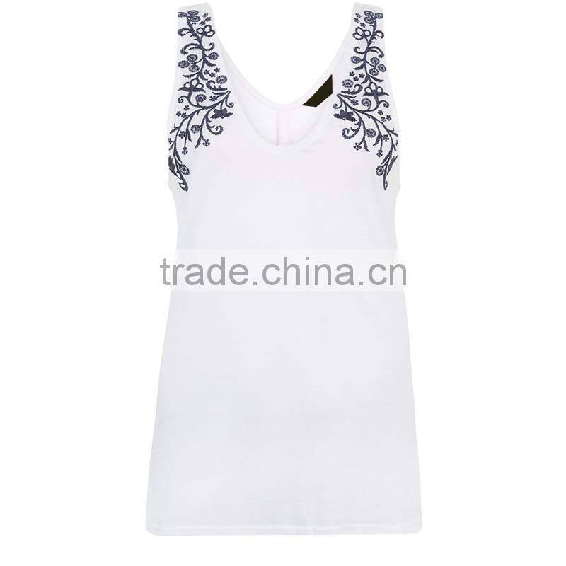 2016 Latest Women Deep V Neckline Sleeveless Embroidered Design Vest HST9314