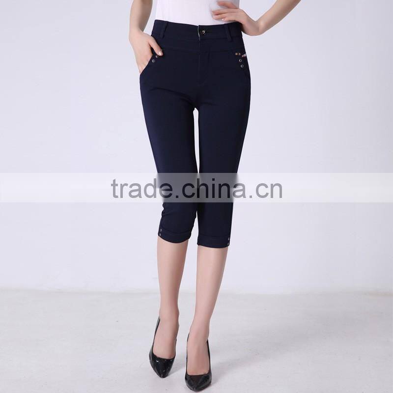 New design casual pants with half length ,ladies crop pants wholesale