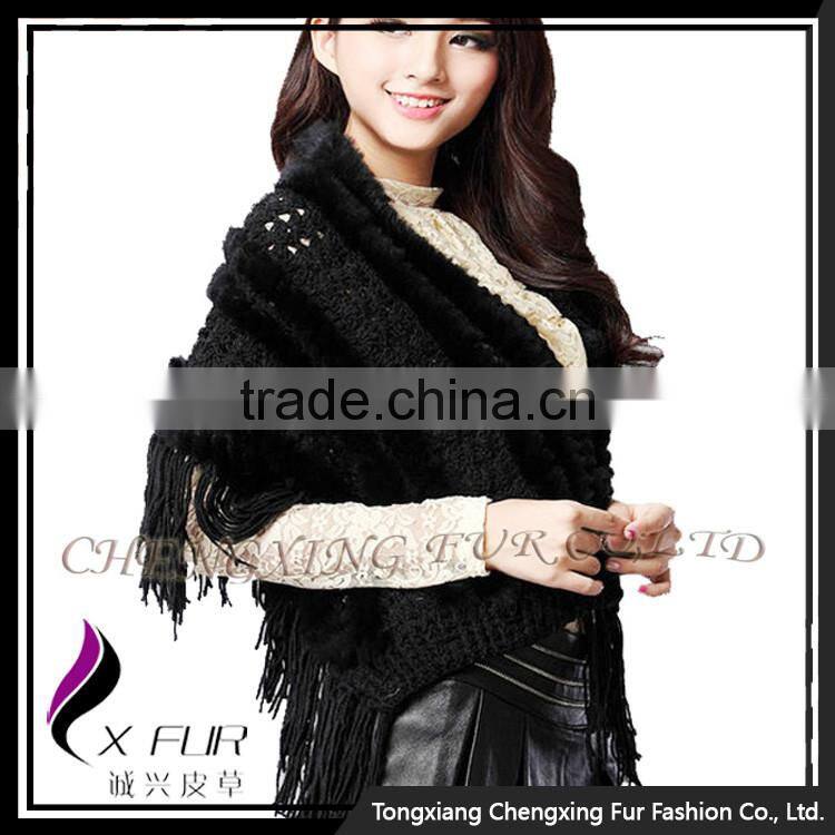 CX-B-119F Luxury Quality Rabbit Fur Big Hand Made Crochet Shawl