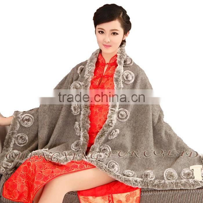 CX-B-P-40C Women Fashion Cashmere Pashmina Shawl With Fur