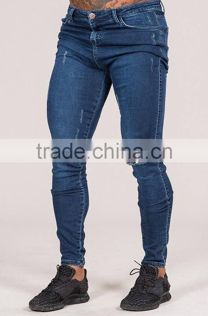 2016 new design destoryed denim jeans pants for man crushed jeans tight jeans