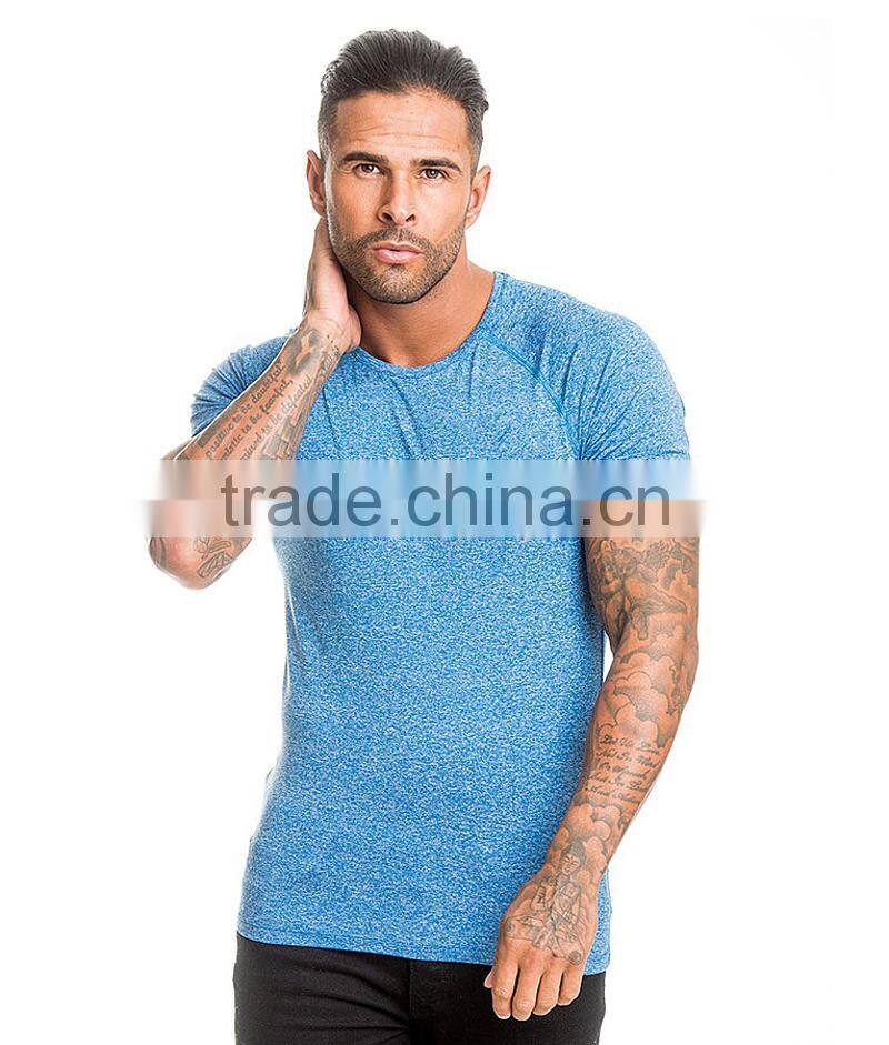 heather blue Spandex dry fit Men Training fitted t shirt