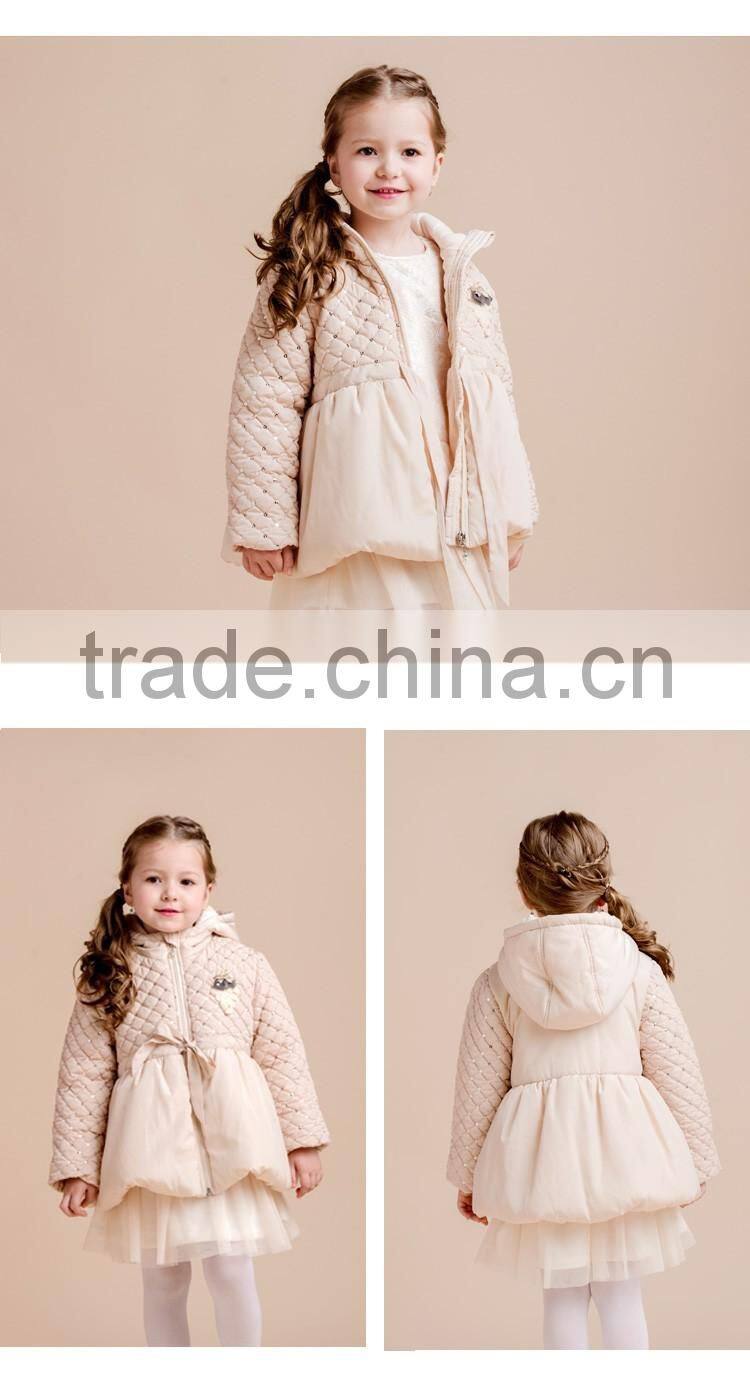 2017 Girls Winter Hoodie Jacket With Paillette Decorated Children Clothes With Puff Hem