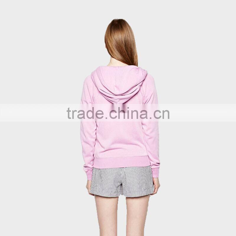 Ladies Sportswear Pink Hoodies 100%Jersey zipper up