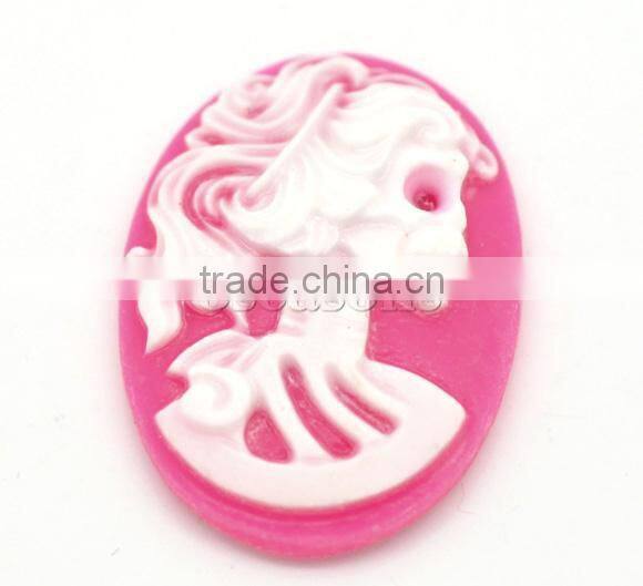 Pink Resin Halloween Skull Pattern Oval Cameo 25x18mm(1"x3/4"), sold per packet of 50