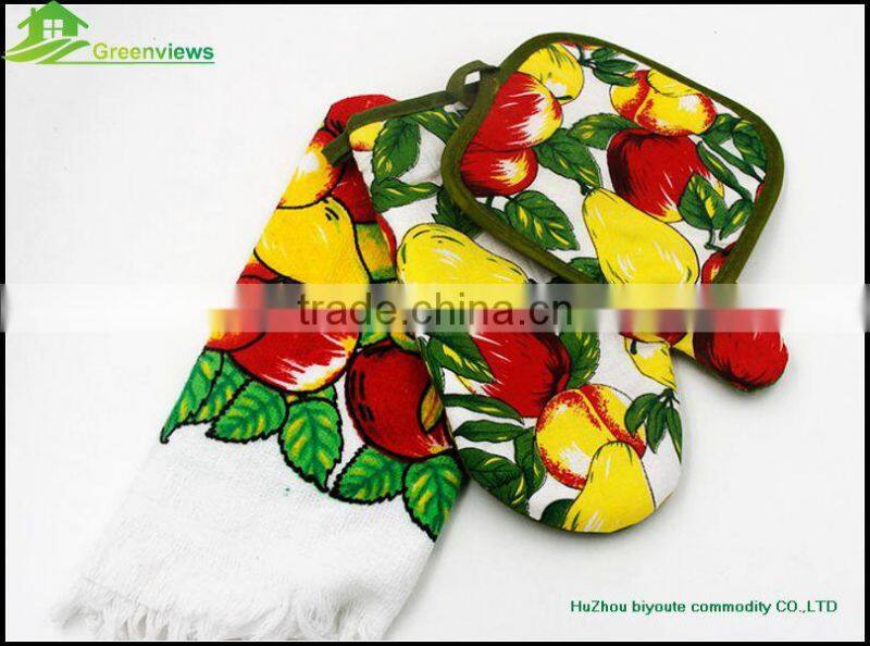 Cheap potholder oven mitt hotel hand towel kitchen textile hot selling apron oven glove kitchen towel set