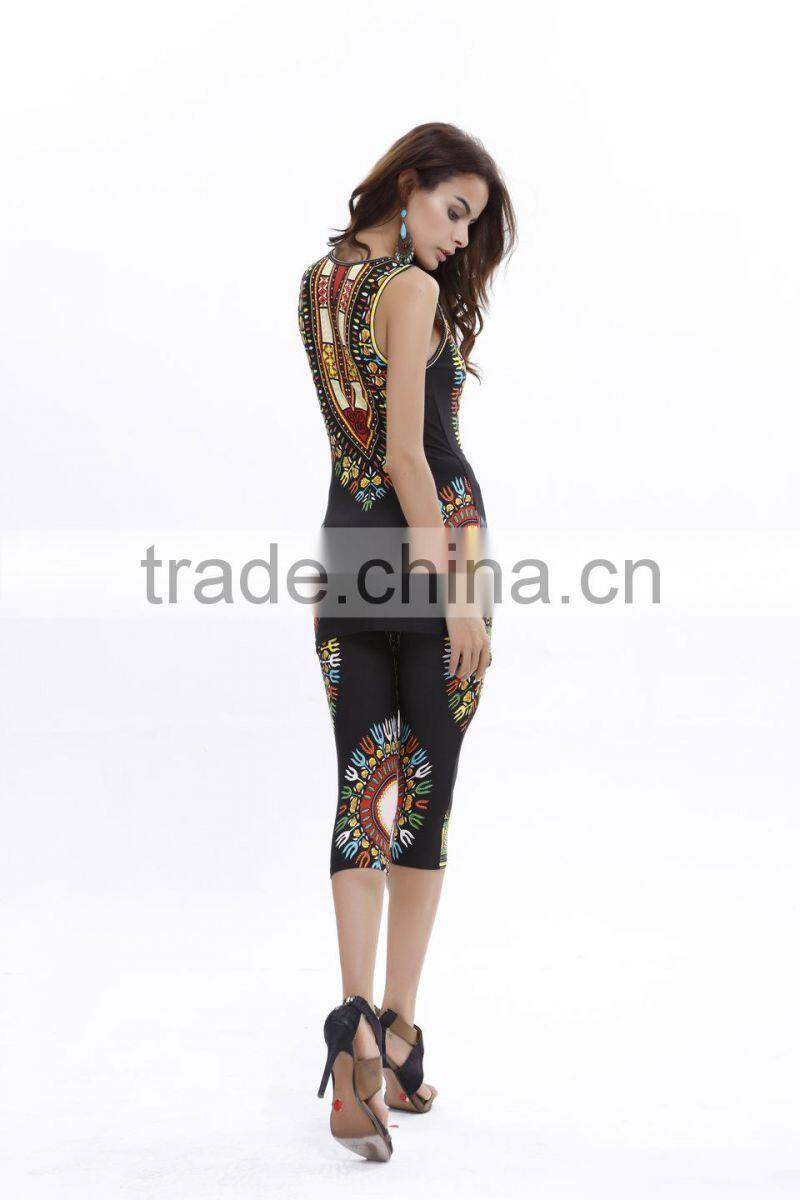 summer african women clothing set sleeveless vest print tank top with pants for ladies S63042