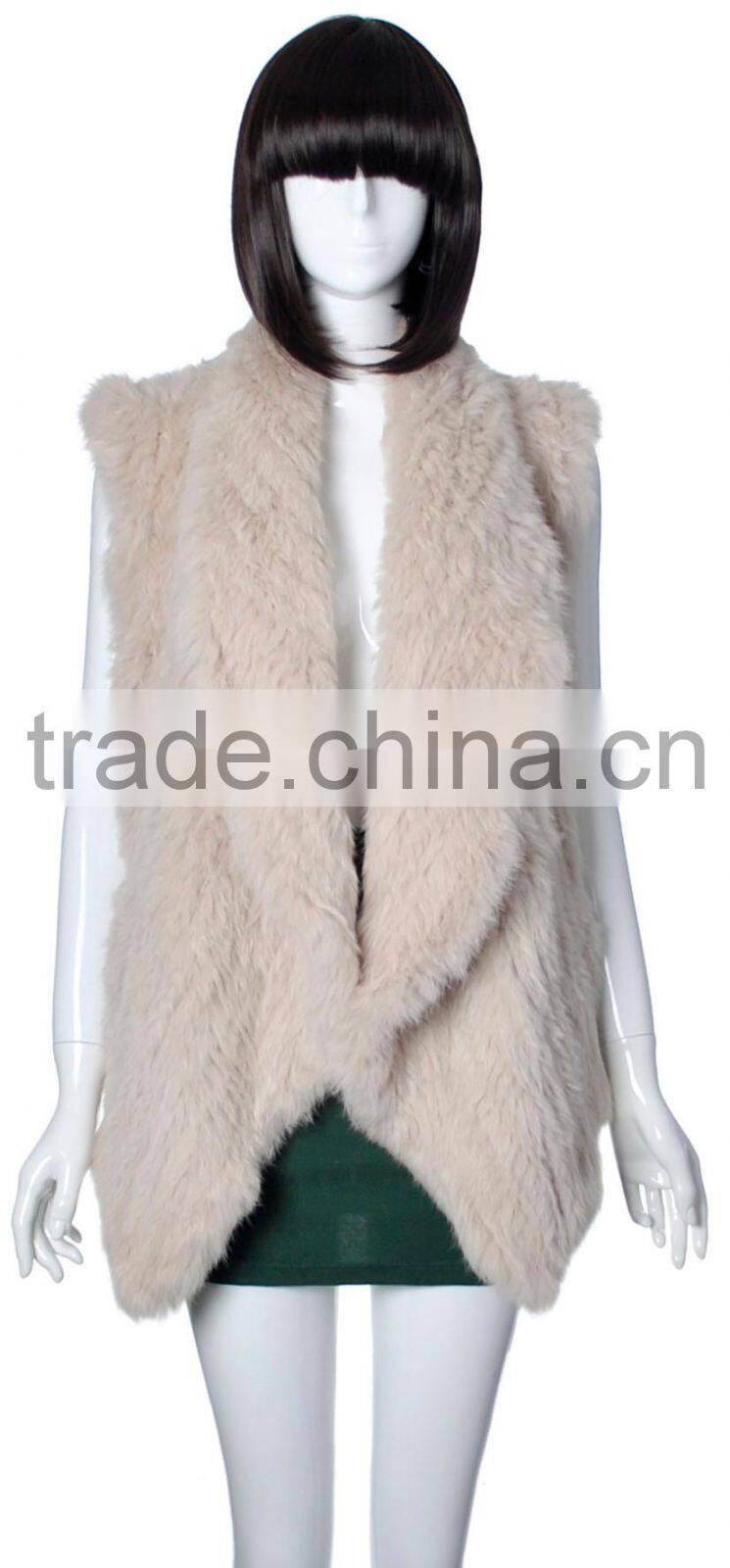 YR078 New Arrival Top Quality Chic Women Apparel Genuine Rabbit knitted Sleeveless Vest