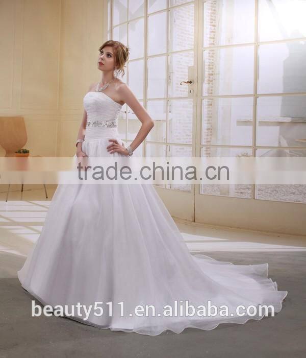 A-Line Strapless Long Trailing With Beaded Sash wedding dress AS01202