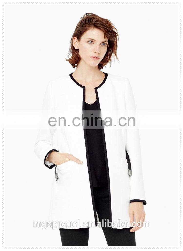 wholesale OEM fashion winter coat textured cotton-blend round neck white women's coat