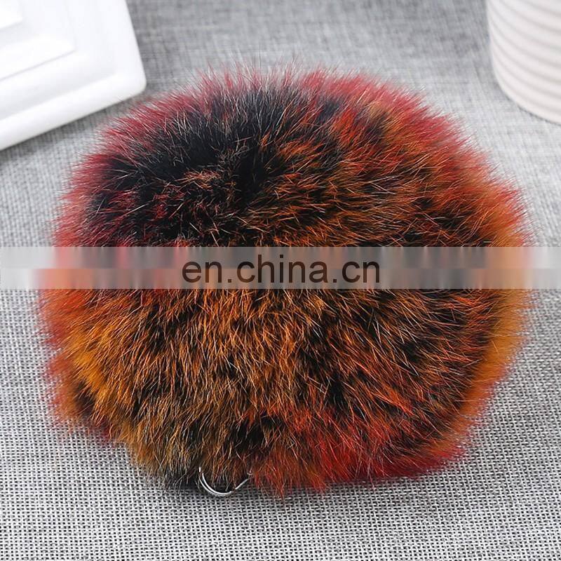Custom size rainbow fox fur pom keychain promotional price tongxiang fur