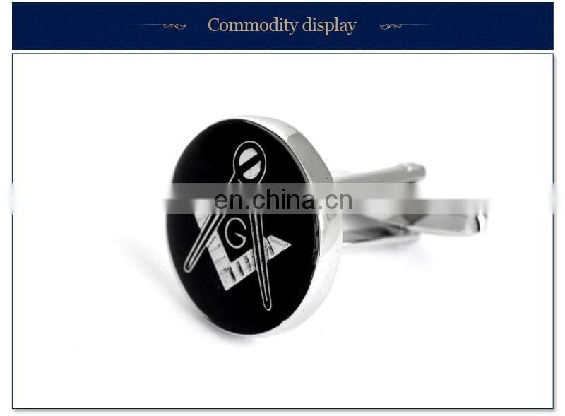 Silver Symbol Black Round Cuff link Men Shirt Cufflinks