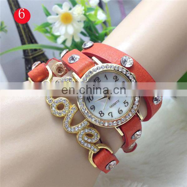 2014 Wholesale Cheap Vintage Leather Wrist Watch 3-stand bracelet watch