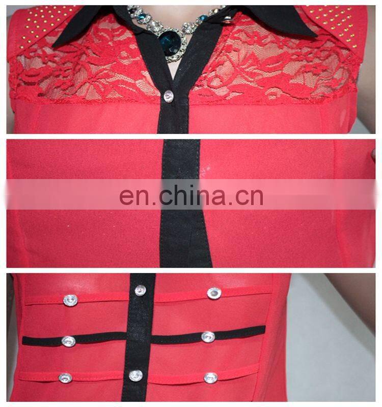 Chiffon collar sleeveless shirt/women high quality shirts