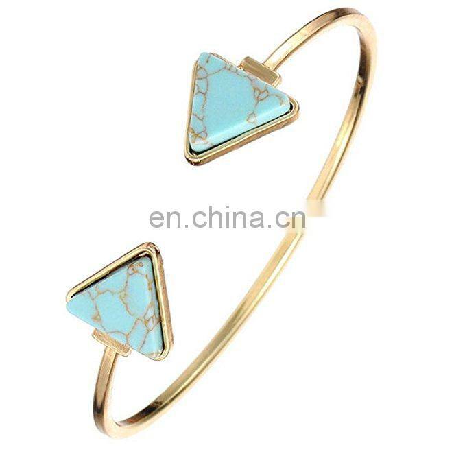 Retro Stylish Open Bangle Marble Turquoise Stone Gold Cuff Bracelet for Parties