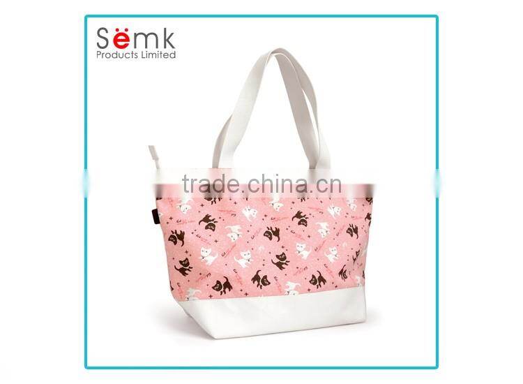 Fashion women beautiful pink full color printing non-woven neoprene tote bag