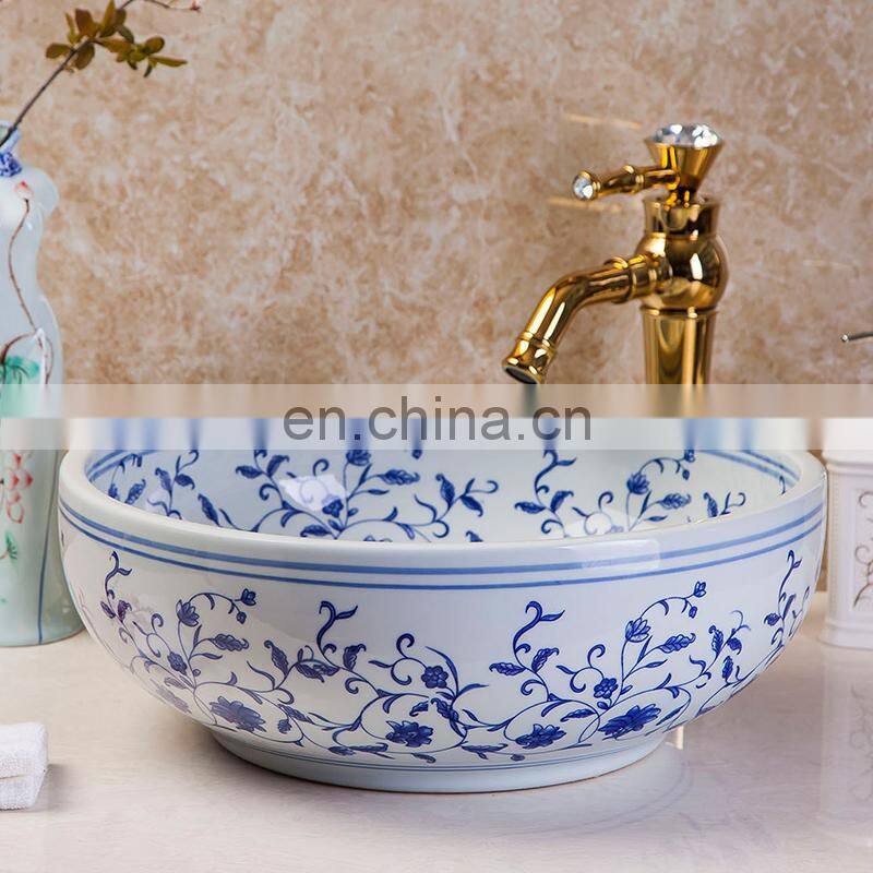 Ancient Ceramic Blue And White Bathroom basin Hand Wash Sink