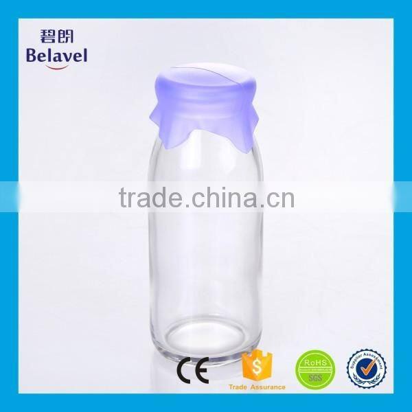 Food grade 250ml beverage juice bottle glass milk bottle with silicone cap