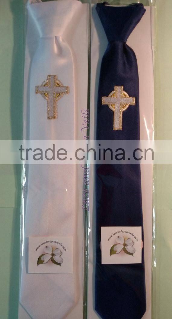 Boys First Communion Tie with Embroidered Cross