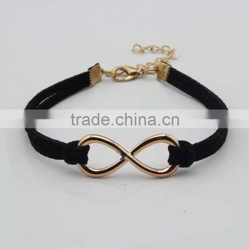 Various colors in stock gold plated infinity leather bracelets man/woman popular discount cheap price gift