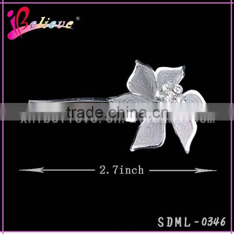 Low MOQ factory wholesale fashion hair clip,plain metal hair pins,flower metal long hair clip