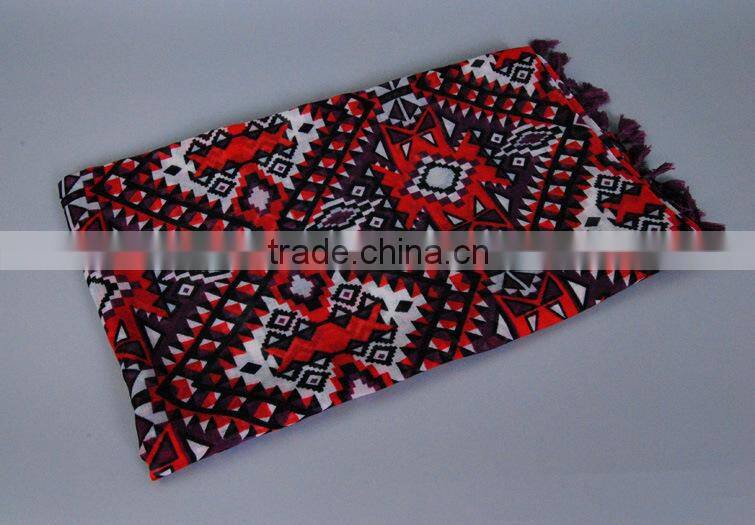 New Style Tassel Geometry Printed Cotton Voile Scarf