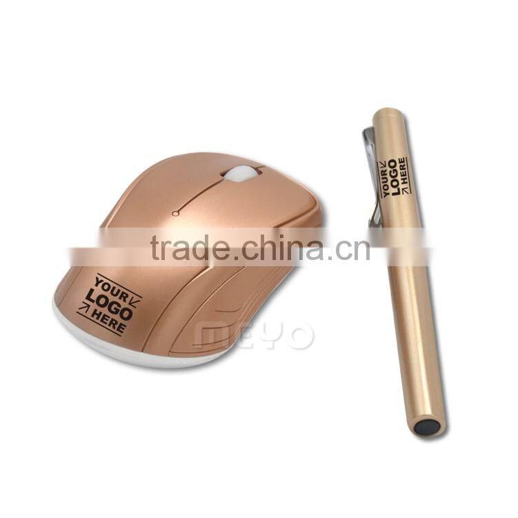 Memento gift set of wireless mouse and capped metal pen for promotion