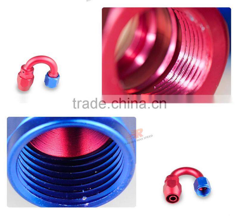 Aluminum oil cooler fitting 180 degree resuable hose end fuel line hose end fitting adaptor blue and red 40-180-10