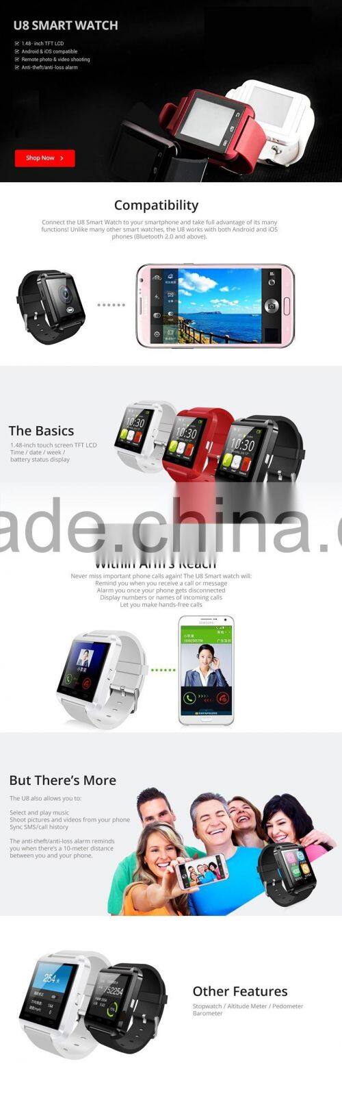 Smart Watch U8 Bluetooth Altimeter Anti-lost 1.5 inch Wrist Watch U Watch For Smartphones iPhone Android Samsung HTC Cell PhoneS