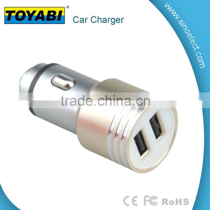 Stainless Steel Dual Port Car Charger for Mobile Phones Safety Hammer Window Broken Quick Charging Portable 2 USB Car Charger