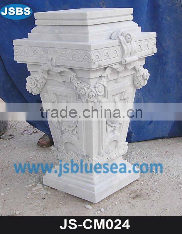 White marble column base beautiful carving