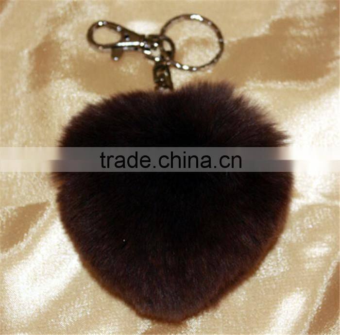 2016 new fashion heart shape Geniune Rabbit Fur Ball Keyrings Fur Accessori