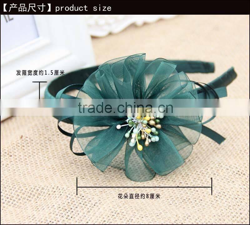 Handmade Organza Flower headband,Satin Ribbon Wrapped Plastic Headband for young girls