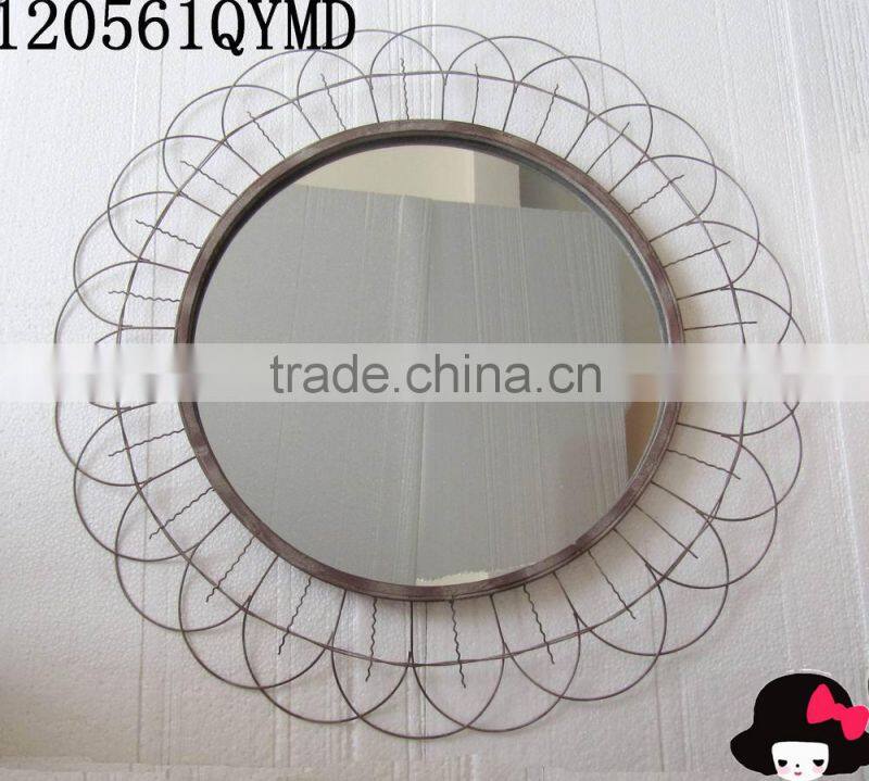 Sunflower style round metal wire meshes framed wall mirror