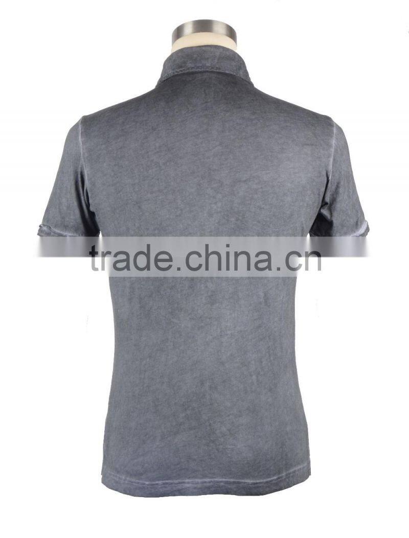 Men's 100% cotton knit fabric cold dyed technics short sleeved T-shirt with chest pocket