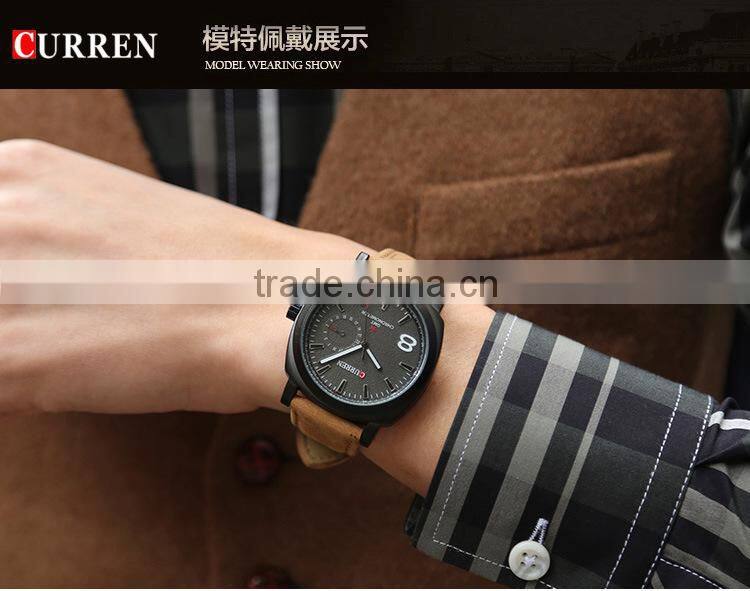 2015 waterproof Sport style Man original Curren watches Luxury Band Leather Strap quartz Clock 43mm Dial Vintage