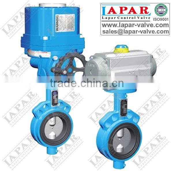 Wafer double stem type DN100/PN16 electric PTFE coated butterfly valve