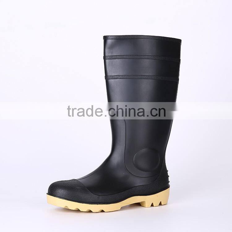 2016 Unisex black safety PVC rain boots with steel toe, steel toe insert safety boots