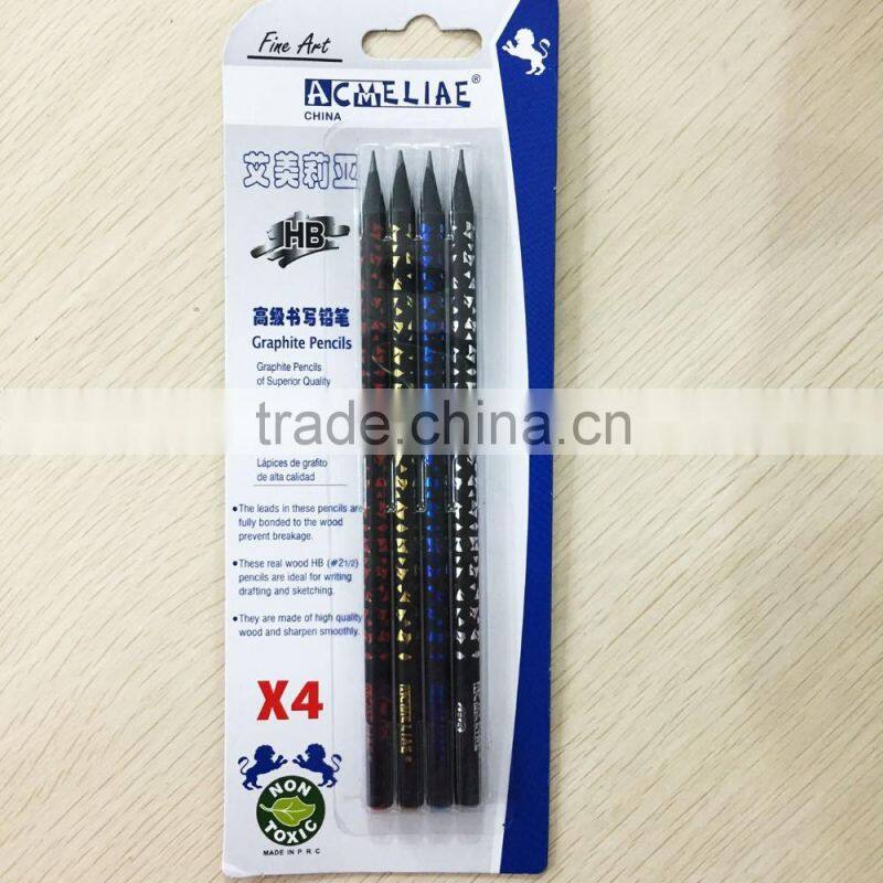 7" standard size round shape black wood heat rolling HB pencil in blister card