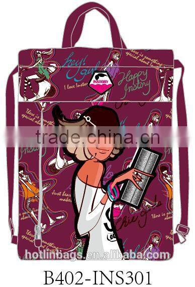 satin two sided college girl student drawstring shoulder bag