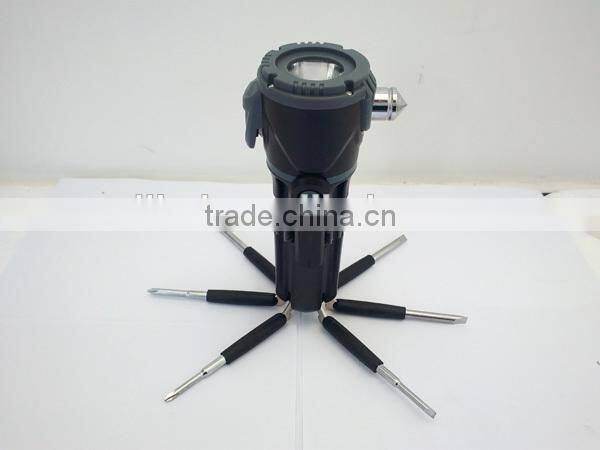 QC-208 12 IN ONE high quality multi function car emergency hammer , strong bright torch, screwdriver set, hand tool
