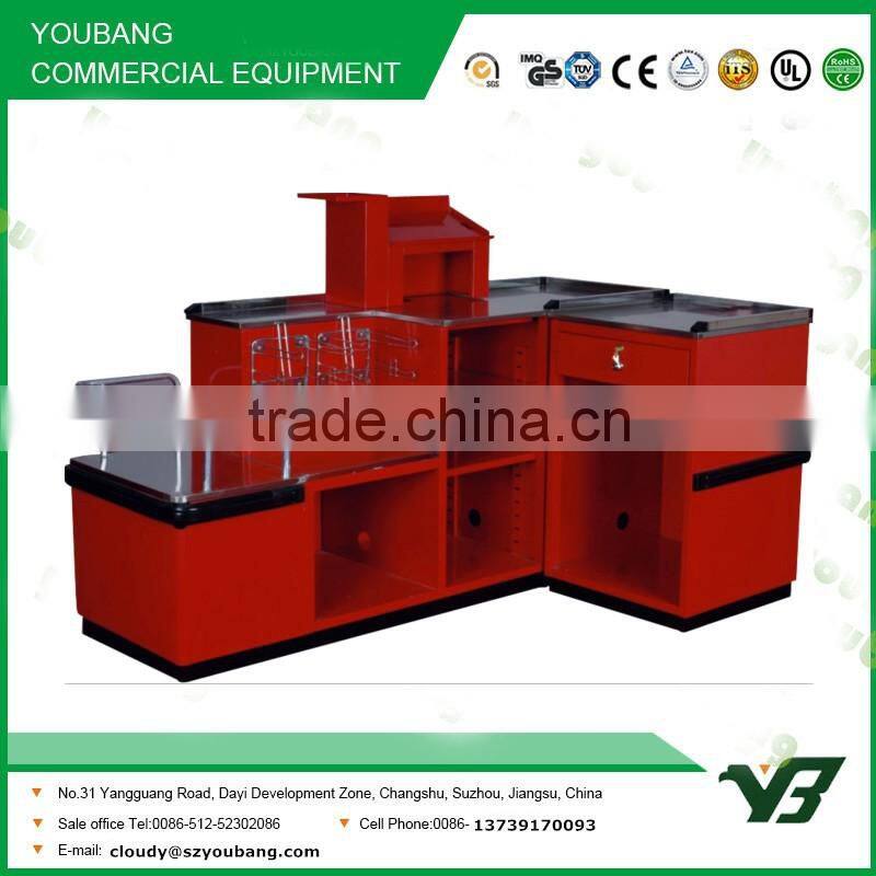 Hot sell good cheap red color steel supermarket cashier checkout counter (YB-H05)